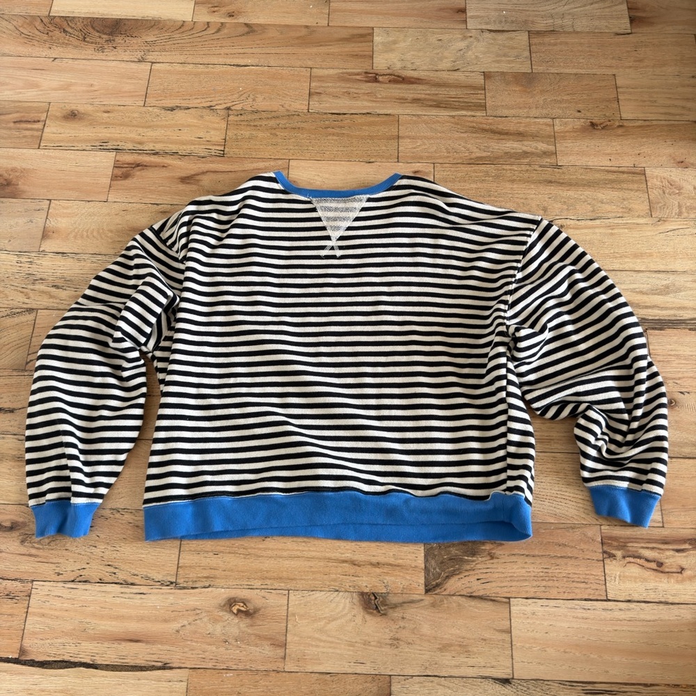 Free People We the Free Small Striped Black and White Sweater with Blue Accents